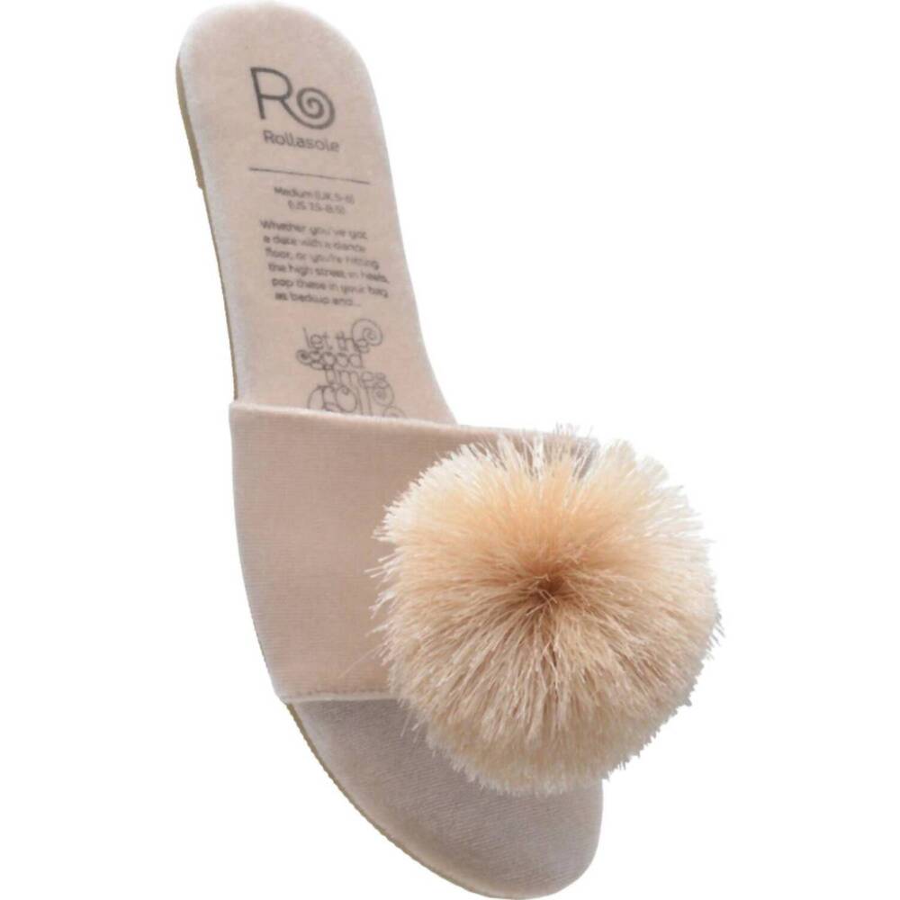 NEW ROLLASOLE women's pom pom slippers in champagne